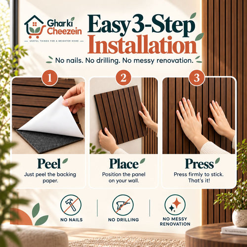3D Wood Slat Wall Panels - view 2 | Ghar Ki Cheezein