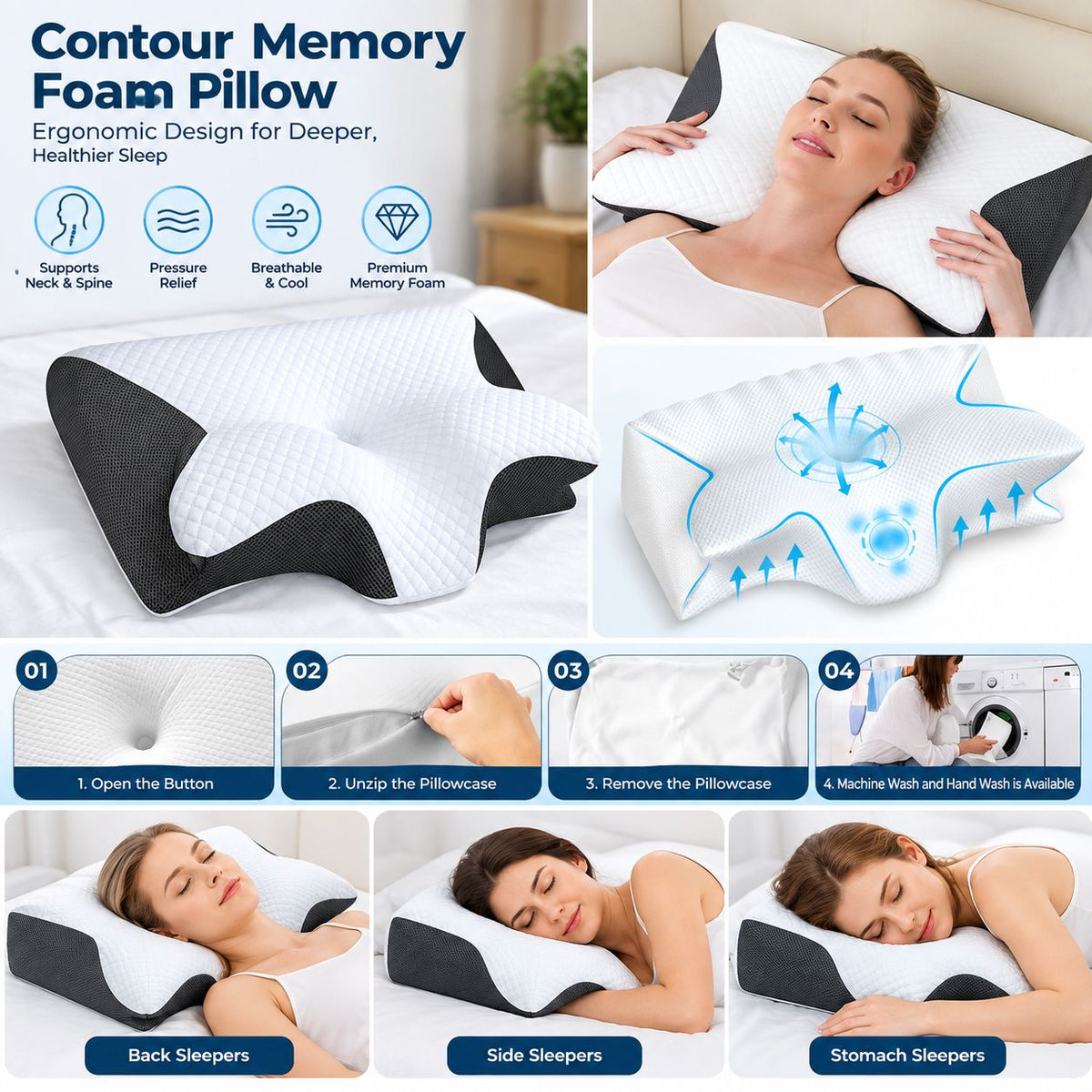 Contour Memory Foam Pillow - detail view 2 | Ghar Ki Cheezein