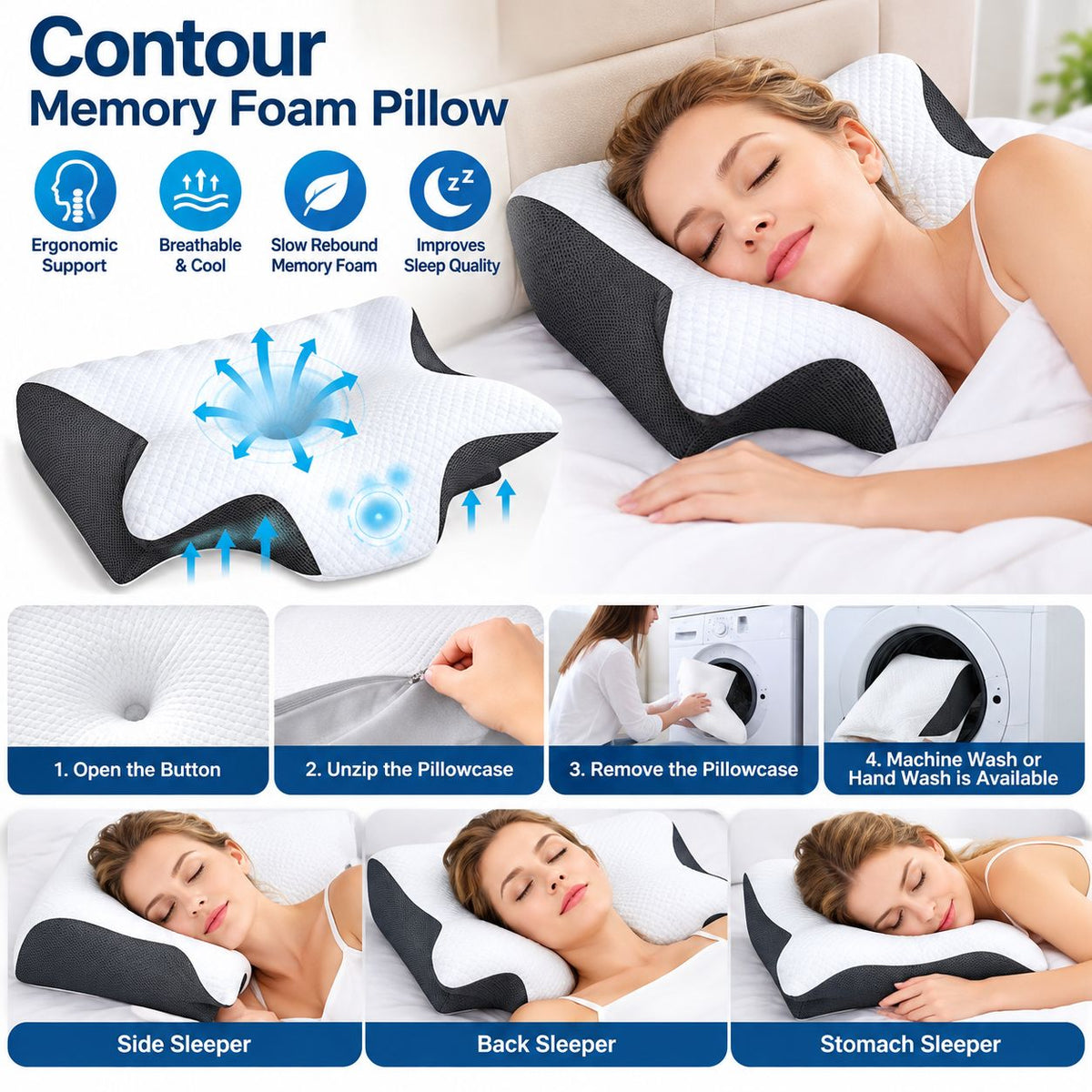 Contour Memory Foam Pillow - detail view 3 | Ghar Ki Cheezein