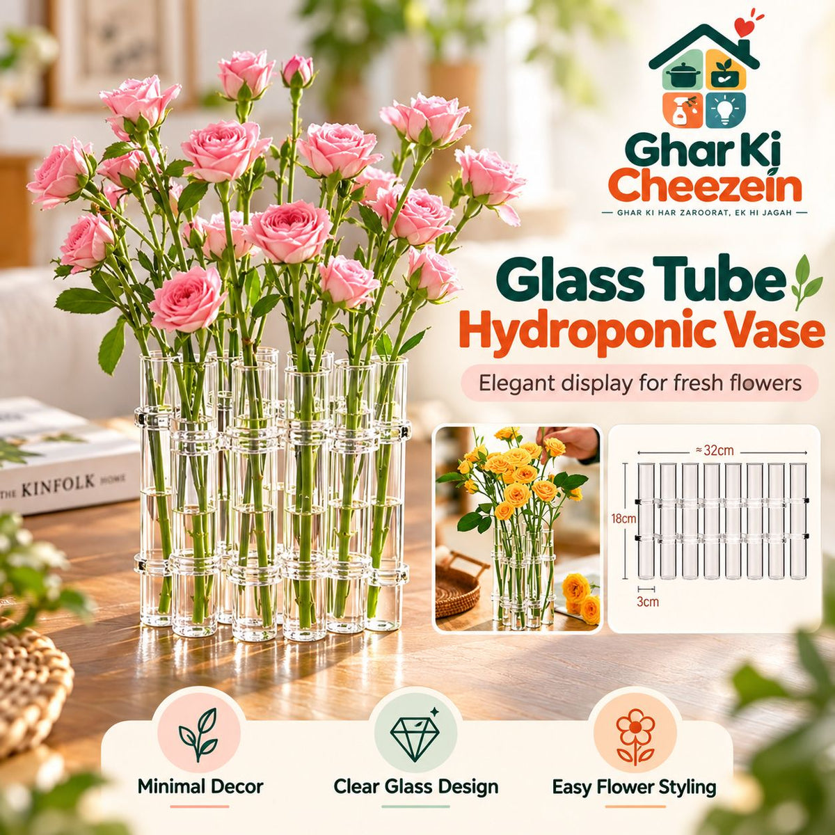 Glass Tube Hydroponic Vase | Ghar Ki Cheezein Pakistan