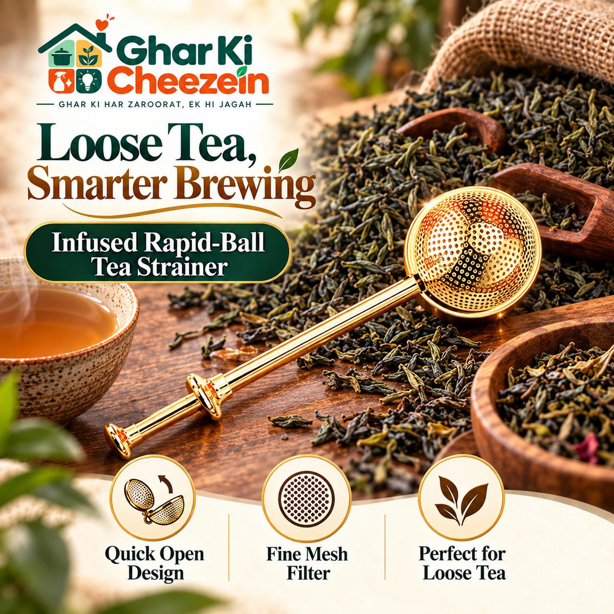 Infused Rapid-Ball Tea Strainer - detail view 2 | Ghar Ki Cheezein