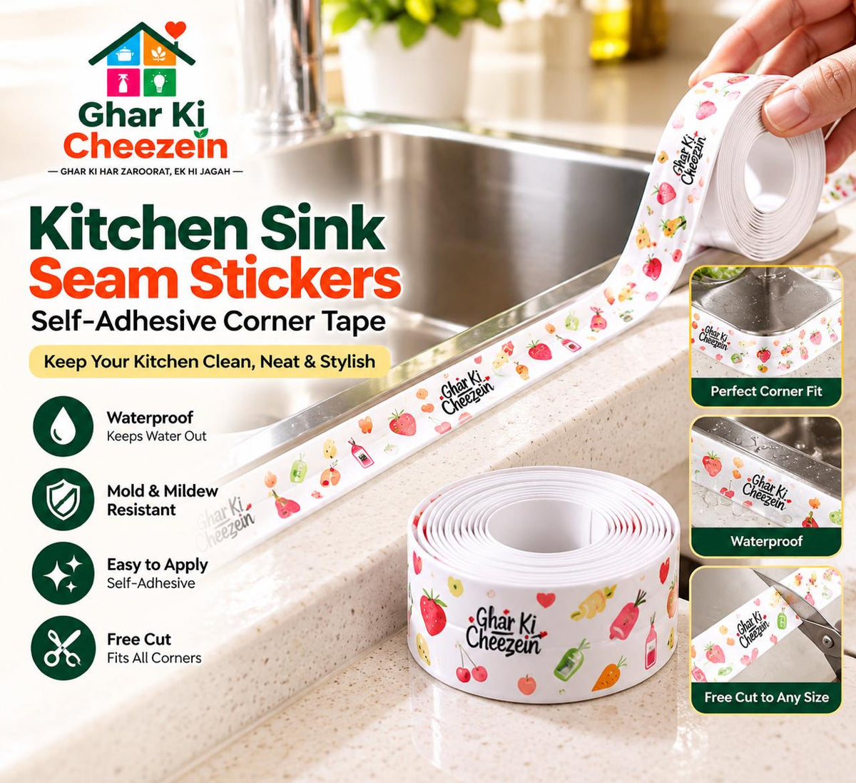 Kitchen Sink Seam Sticker Corner Tape - detail view 3 | Ghar Ki Cheezein