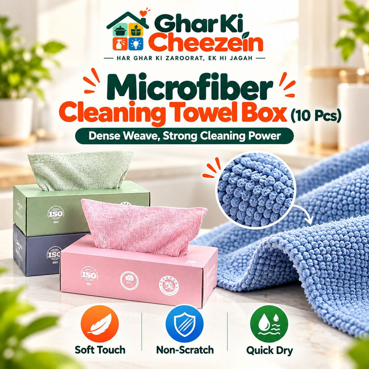 Microfiber Cleaning Towel Box (10 Pcs) - detail view 3 | Ghar Ki Cheezein